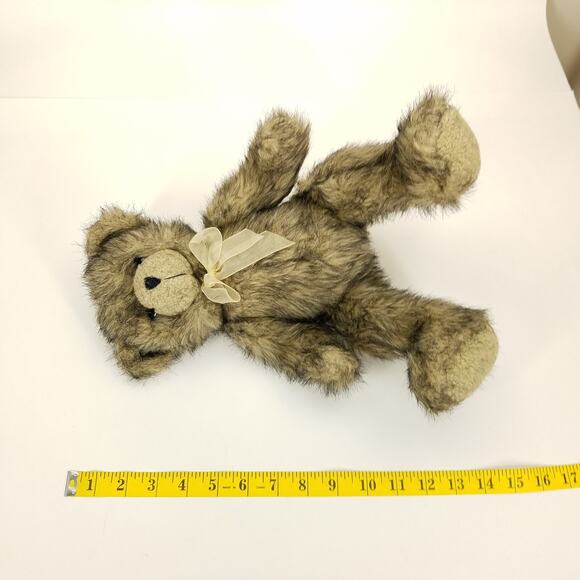 Goffa International Tan Black Frosted Tan Bear Plush Stuffed Animal Yellow Bow - Picture 6 of 6